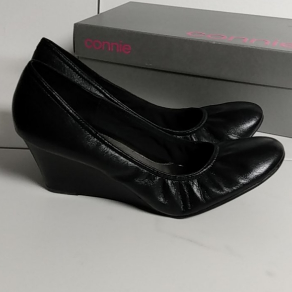 Connie Solid Black Wedge Slip on Dress Shoe - Picture 2 of 9